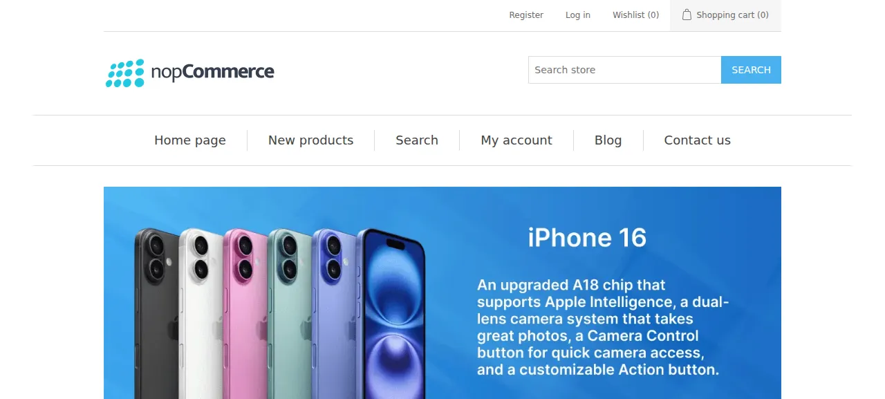 The nopCommerce storefront home page with its default banner